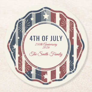Vintage Americana 4:e juli Patriotisk märke  Underlägg Papper Rund