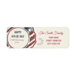 Vintage Americana 4 juli Patriotiskt märke Returadress Etikett