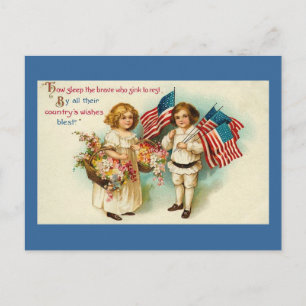Vintage Americana-barn med flaggor Vykort