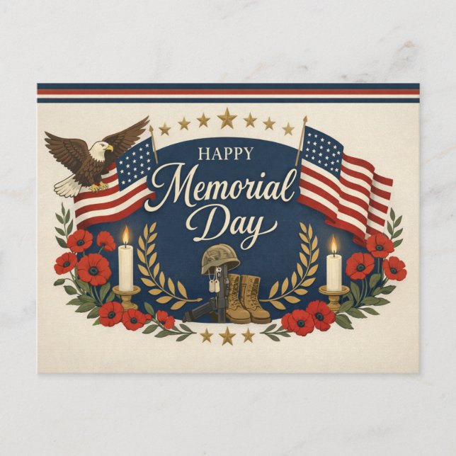 Vintage Americana Memorial Day Helg Vykort (Framsida)