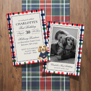 Vintage Americana Play Dachshund Första födelsedag Inbjudningar
