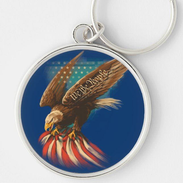 Vintage Americana Rund Silverfärgad Nyckelring (Framsidan)