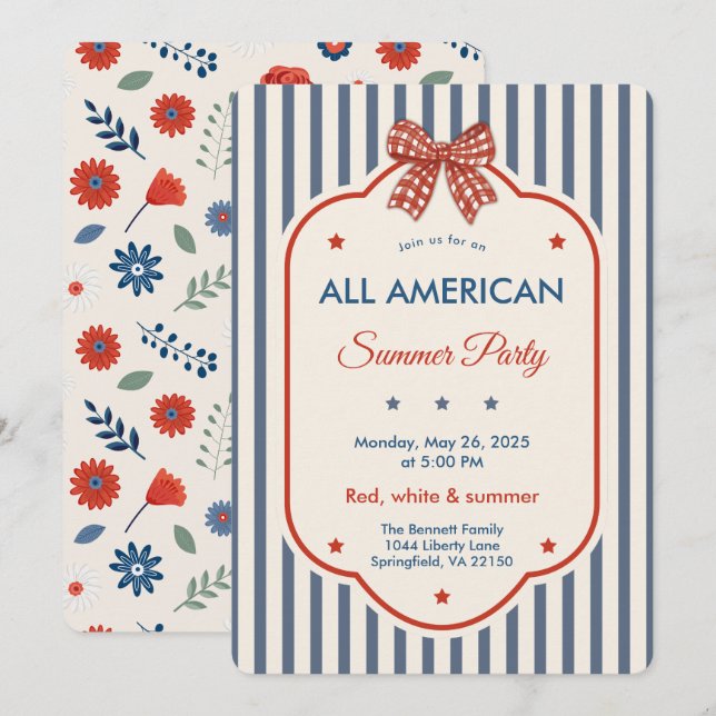 Vintage Americana sommarfest inbjudan (Fram/baksida)