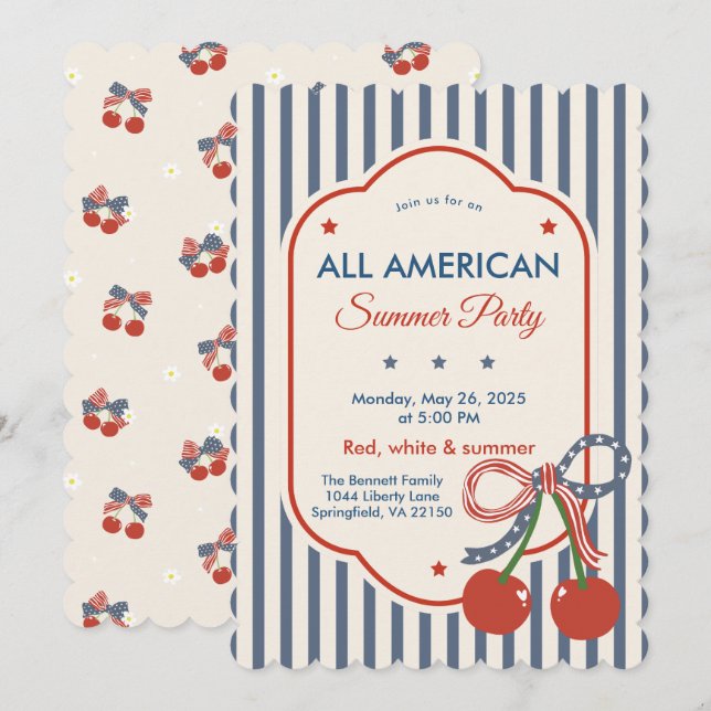 Vintage Americana sommarfest inbjudan (Fram/baksida)