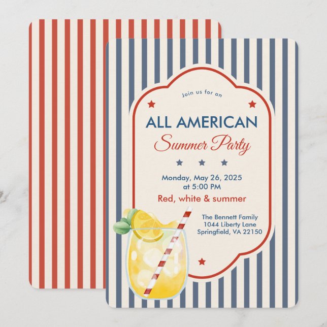 Vintage Americana sommarfestinbjudan Inbjudningar (Fram/baksida)