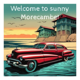 Vintage amerikansk bil bredvid. Redigerbar text Fototryck