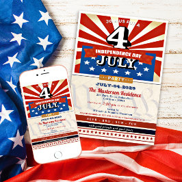 Vintage amerikansk flagga 4 juli fest BBQ-firande Inbjudningar