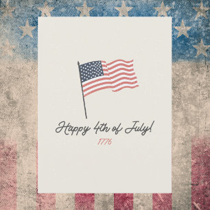 Vintage Amerikansk Flagga 4 juli Vykort