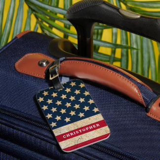 Vintage amerikansk flagga anpassat namn och adress bagagebricka