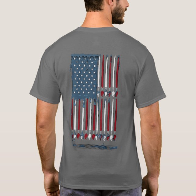 Vintage Amerikansk Flagga Art med färgpensel T Shirt (Baksida)
