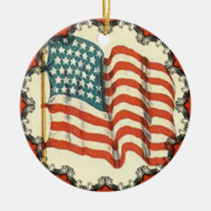 Vintage Amerikansk Flagga julprydnad Julgransprydnad Keramik