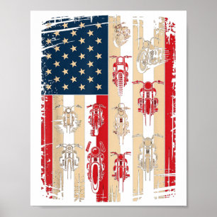 Vintage amerikansk flagga motorcykel Biker Usa 4 j Poster
