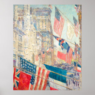 Vintage amerikansk flagga NYC 5th Ave patriotisk k Poster