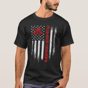 Vintage Amerikansk Flagga Plumber Grandpa Plumning T Shirt