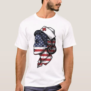 Vintage amerikansk flagga sjuksköterska profil vek t shirt