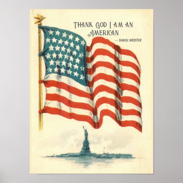 Vintage amerikansk flaggstaty Liberty Poster (Framsidan)