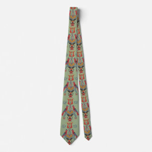 Vintage Amerikansk Folkkonst Fåglar Hjärtan Blommo Slips