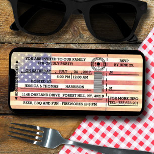 Vintage Amerikanska Flagga 4 juli Party Biljett Inbjudningar