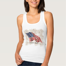 Vintage Amerikanska Flagga med Guld Glitter Firewo Linne Med Racerback