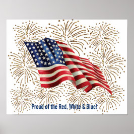 Vintage Amerikanska Flagga med Guld Glitter Firewo Poster