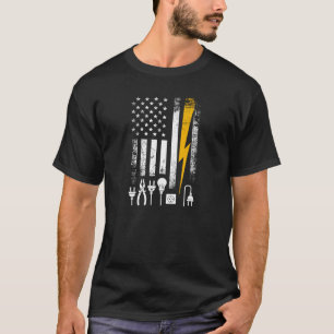Vintage amerikanska flaggans Lineman elektriker ve T Shirt