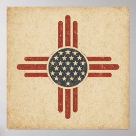 Vintage amerikanskt Zia-symbol – nedsliten sydväst Poster