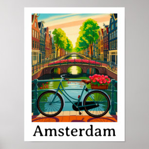 Vintage Amsterdam Holland Kanal Stad Resa Poster