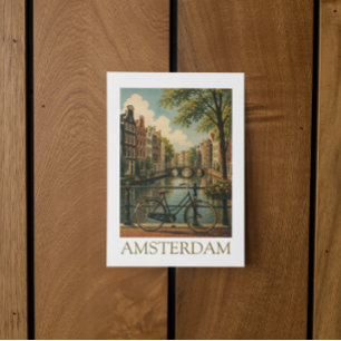 Vintage Amsterdam Kanal Cykel Retro Resa Vykort