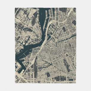 Vintage Amsterdam Karta: Retro Minimalist Fleecefilt
