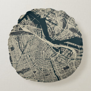 Vintage Amsterdam Karta: Retro Minimalist Rund Kudde