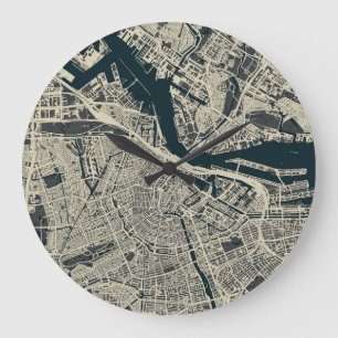Vintage Amsterdam Karta: Retro Minimalist Stor Klocka