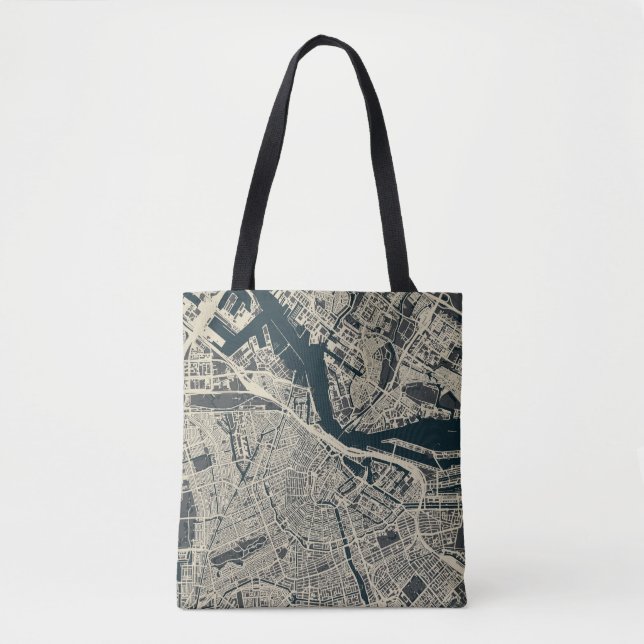 Vintage Amsterdam Karta: Retro Minimalist Tygkasse (Framsida)