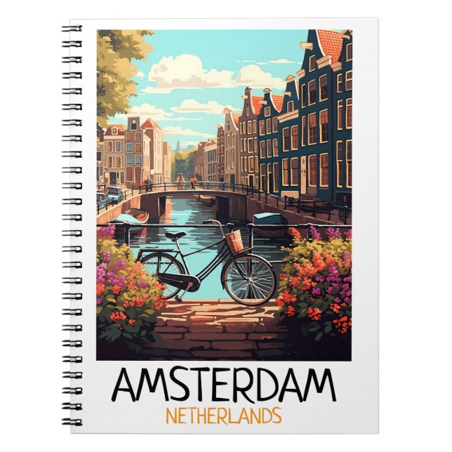 Vintage Amsterdam Nederländerna Målning Anteckningsbok (Framsidan)