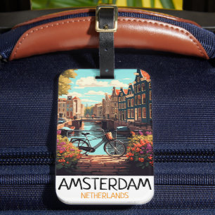 Vintage Amsterdam Nederländerna Målning Bagagebricka
