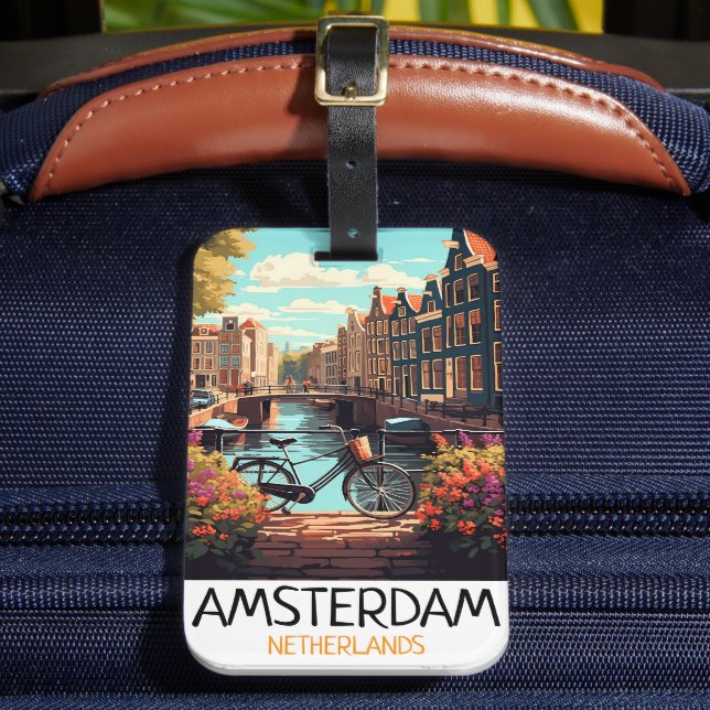 Vintage Amsterdam Nederländerna Målning Bagagebricka (Framsida Insitu 2)