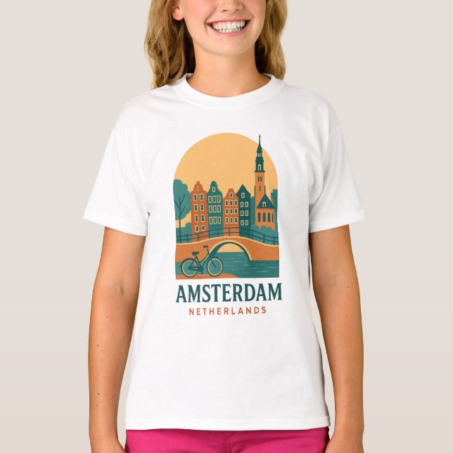 Vintage Amsterdam Nederländerna Resa T-Shirt  (Framsida)