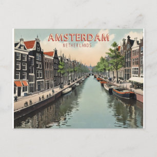 Vintage Amsterdam Netherlands Waterfront & Boat Vykort