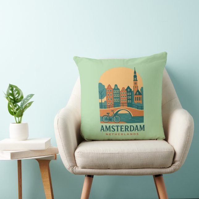 Vintage Amsterdam Pillow - Retro Netherlands Canal Kudde (Stol)
