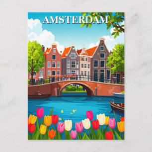 Vintage Amsterdam Resa Med Tulpaner Vykort