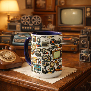 Vintage-analoga anordningar Collage-mönster Mugg