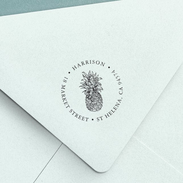 Vintage Ananas Rund Returadress Självfärgande Stämpel (Skapare uppladdad)