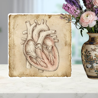 Vintage anatomisk hjärta bläckteckning sepia kakelplatta