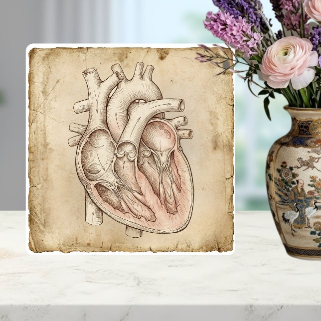 Vintage anatomisk hjärta bläckteckning sepia kakelplatta (Skapare uppladdad)