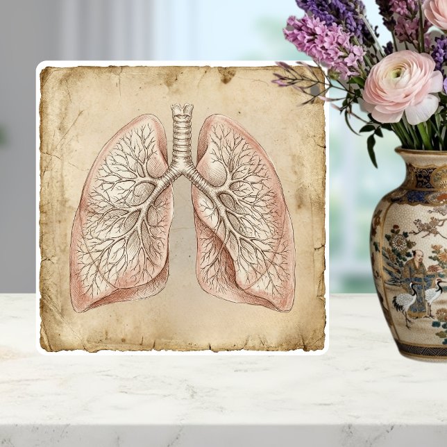 Vintage anatomisk lungillustration skiss kakelplatta (Skapare uppladdad)