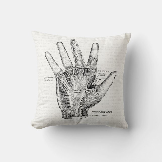 Vintage Anatomy Art Handflatan of the Hand Kudde (Framsida)