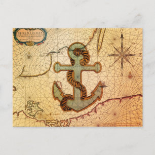 Vintage Anchor för kuststranden Nautical Karta Vykort