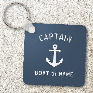 Vintage Anchor Kapten Add Namn eller Boat Namn Blu Nyckelring