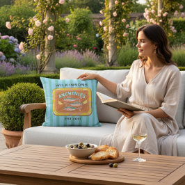 Vintage Anchovies Brand Retro Blue Stripes Kudde