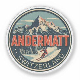 Vintage ANDERMATT skid Sverige Schweiziska Alperna Klistermärken