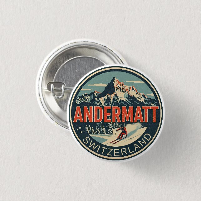 Vintage ANDERMATT skidutrustning Schweiz Schweizis Knapp (Framsida & baksida)